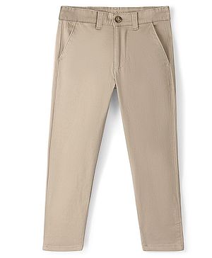 Pine Kids Full Length Back Elasticated Trouser Solid Colour - Khaki