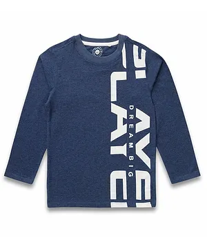 JusCubs Full Sleeves Placement Text Graphic Printed Tee - Navy Blue