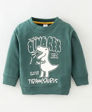 Pink Rabbit Cotton Looper Full Sleeves  Dino Print Winter T-Shirt - Dark Green