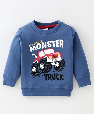 Pink Rabbit Cotton Looper Full Sleeves  Monster Truck Print Winter T-Shirt - Blue