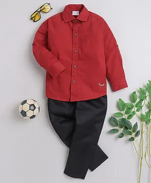 BAATCHEET  Full Sleeves Solid Shirt With Pant - Red