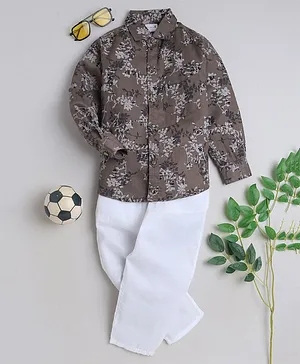BAATCHEET  Full Sleeves Floral Printed Shirt With Pant - Charcoal Grey
