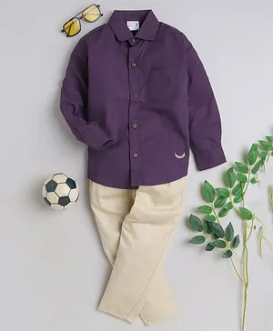 BAATCHEET  Full Sleeves Solid Shirt With Pant - Purple