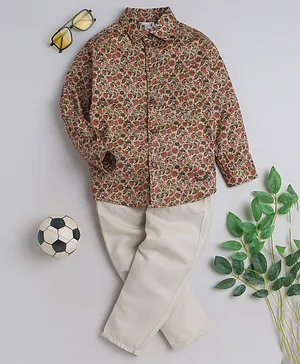 BAATCHEET Full Sleeves Seamless Jaipuri Floral Shirt With Pant - Beige
