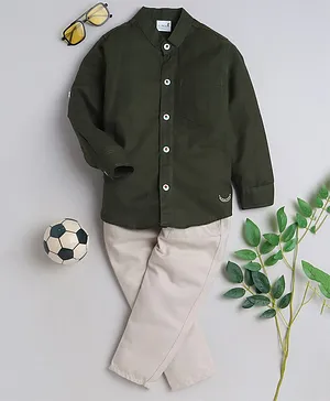 BAATCHEET  Full Sleeves Solid Shirt With Pant - Bottle Green