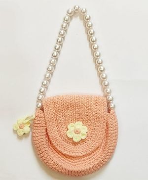 HAPPY THREADS Crochet Handcrafted Pearl Purse - Peach