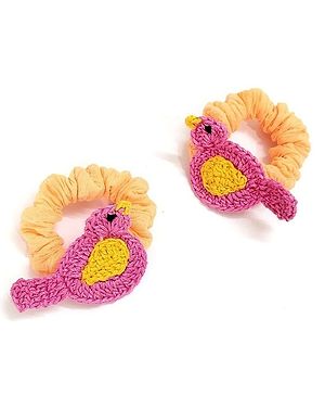 HAPPY THREADS Set Of 2 Crochet Bird Embellished Hair  Bands - Pink And Peach