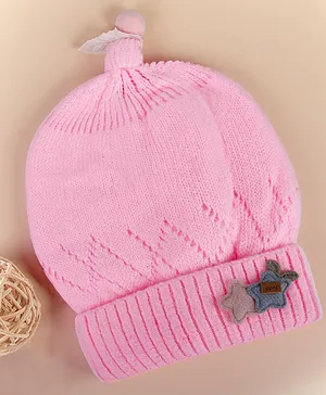 Baby Moo Star Detailed Breathable Knitted Woollen Beanie Cap - Pink
