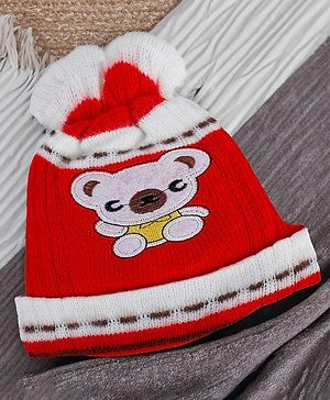 Baby Moo Koala Detailed Breathable Knitted Woollen Beanie Cap - Red