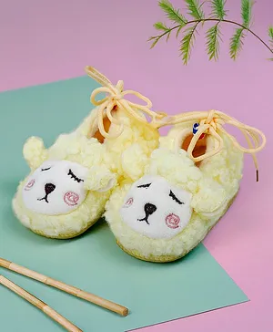 Baby Moo Sheep Detailed Stylish Velcro Anti Skid Booties - Yellow