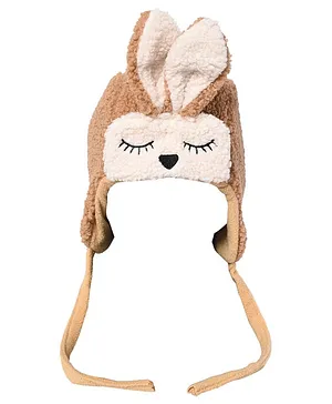Kid-O-World Animal Face Detailed Ear Applique Fur Cap With String - Brown