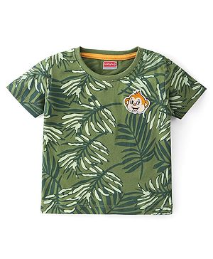 Babyhug 100% Cotton Half Sleeves T-Shirt with Tropical Print - Green