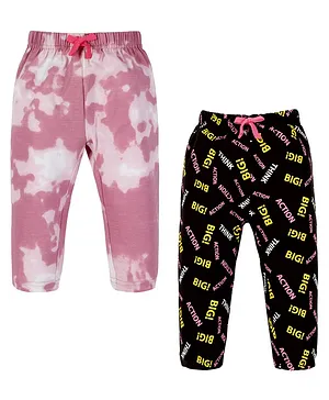 3PIN Pack Of 2 Tie Dye & Text Printed  Joggers - Pink &  Black