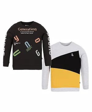3PIN Pack Of 2 Full Sleeves Generation Printed & Color Blocked Tees - White & Grey