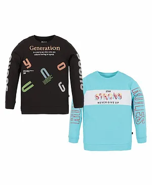 3PIN Pack Of 2 Full Sleeves Strong Generation & Strong Rules Printed Tees - Black & Blue