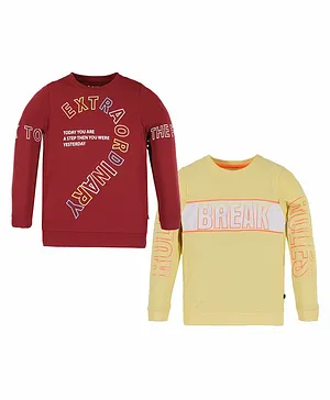3PIN Pack Of 2 Full Sleeves Text Printed Tees - Maroon &  Yellow