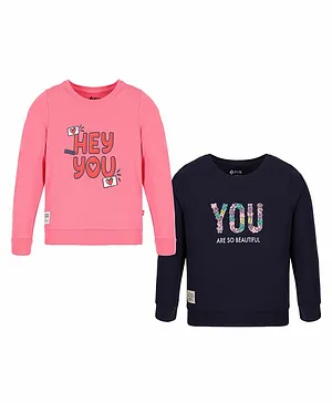 3PIN Pack Of 2 Full Sleeves Hey You & You Are So Beautiful Text Printed Tees - Pink & Black