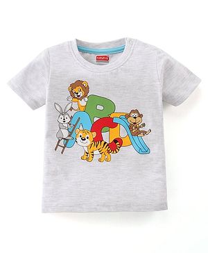 Babyhug Cotton Knit Half Sleeves T-Shirt Alphabets Print - White Melange