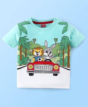 Babyhug Cotton Knit Half Sleeves Jungle Safari Printed T-Shirt - Multicolour