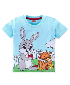 Babyhug Cotton Knit Half Sleeves Bunny Printed T-Shirt - Blue