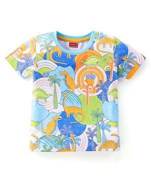 Babyhug Cotton Knit Half Sleeves T-Shirt with Dino World Graphics - Multicolour
