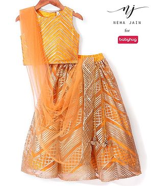 Babyhug Sleeveless Sequenced Embroidered Choli with Lehenga and Dupatta - Orange