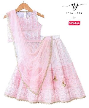 Babyhug Sleeveless Embroidered Choli with Embroidered Lehenga and Dupatta - Pink