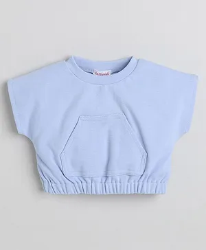 Taffykids Short Sleeves Solid Pocket Detailed Crop Top - Powder Blue