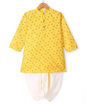 Babyhug 100% Cotton Woven Full Sleeves Triangle Printed Kurta Dhoti Set -Yellow