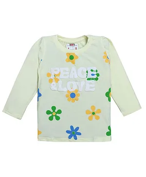 Forever Kids Full Sleeves Floral & Typography Graphic Puff Printed Tee -  Cream