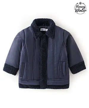 Babyoye Solid Dyed Full Sleeves Jacket- Navy Blue