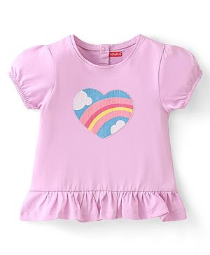 Babyhug 100% Cotton Knit Half Sleeves Top With Frill & Rainbow Sequins Detailing - Purple