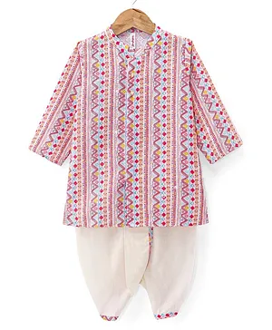 Babyhug 100% Cotton Woven Full Sleeves Diamond Printed Kurta Dhoti Set -Pink