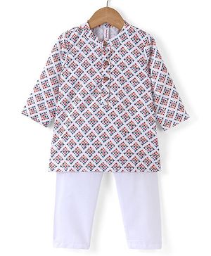 Babyhug Cotton Woven Full Sleeves Star Printed Kurta Pyjama Set -Multicolour