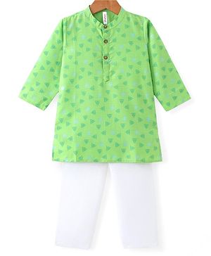 Babyhug Cotton Full Sleeves Kurta & Pyjama Set with Triangle Print- Green
