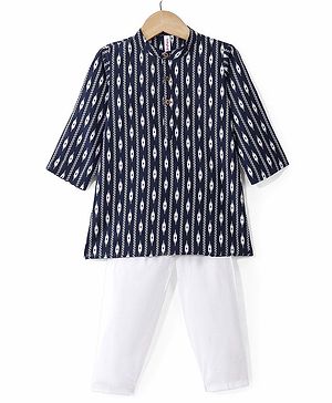 Babyhug Cotton Woven Full Sleeves Printed Kurta Pyjama Set -Navy Blue