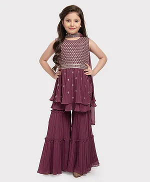 Betty By Tiny Kingdom Georgette Sleeveless  Sequin Embroided Ethnic Kurta &  Gharara Set - Brown