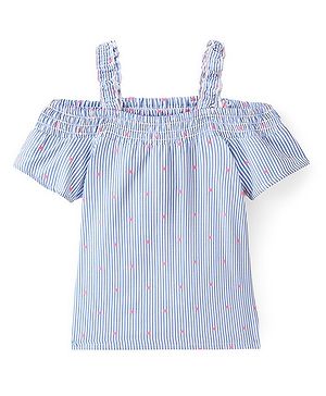 Babyhug Cotton Woven Yarn Dyed Dobby Off Shoulder Sleeve Striped Singlet Top - Blue