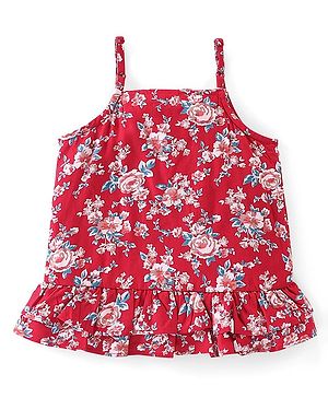 Babyhug Woven Rayon Sleeveless Top with Floral Print - Red