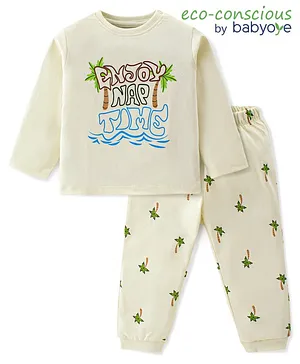 Babyoye 100% Cotton With Anti Bacterial Finish Full Sleeves Night Suit Tropical Theme - White