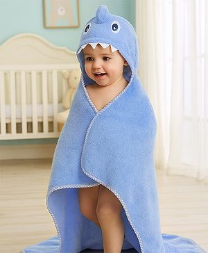 Babyhug Terry Woven Hooded Towel with Monster Design 76.2x76.2 cm - Blue
