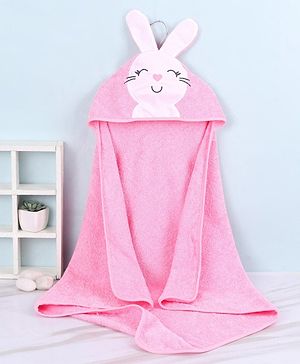 Babyhug Terry Woven Hooded Towel With Bunny Design L 80 x B 80 cm-Pink