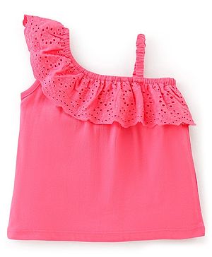 Babyhug Cotton Knit Sleeveless Top with Schifilli Detailing - Pink