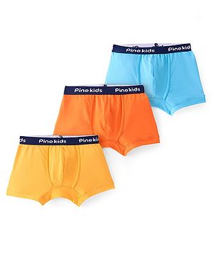 Pine Kids Cotton Lycra Solid Colour Trunks Pack of 3 - Multicolor
