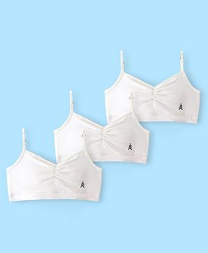Pine Kids Cotton Sleeveless Bralettes Solid Colour Set of 3 -White