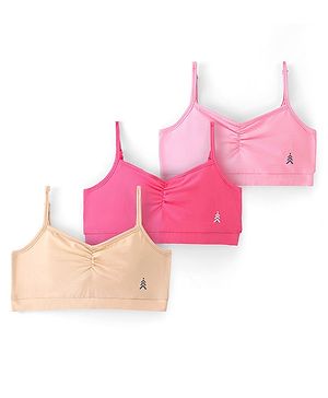 Pine Kids Solid Colour Sleeveless Bralettes Pack of 3 - Multicolour