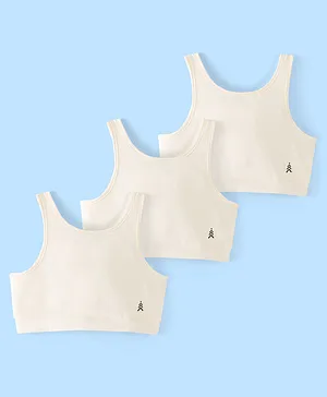 Pine Kids Cotton Spandex Sleeveless Solid Colour Bralettes Pack of 3 - White