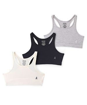 Pine Kids Cotton Spandex Bralette Solid Colour Pack Of 3 - Grey White & Black