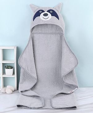 Babyhug Terry Woven Hooded Towel & Wrapper L 76 x B 76 cm Raccoon Print - Grey
