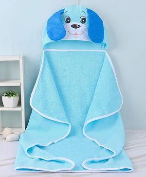 Babyhug Terry Woven Hooded Towel with Puppy Design 76.2x76.2 cm - Blue